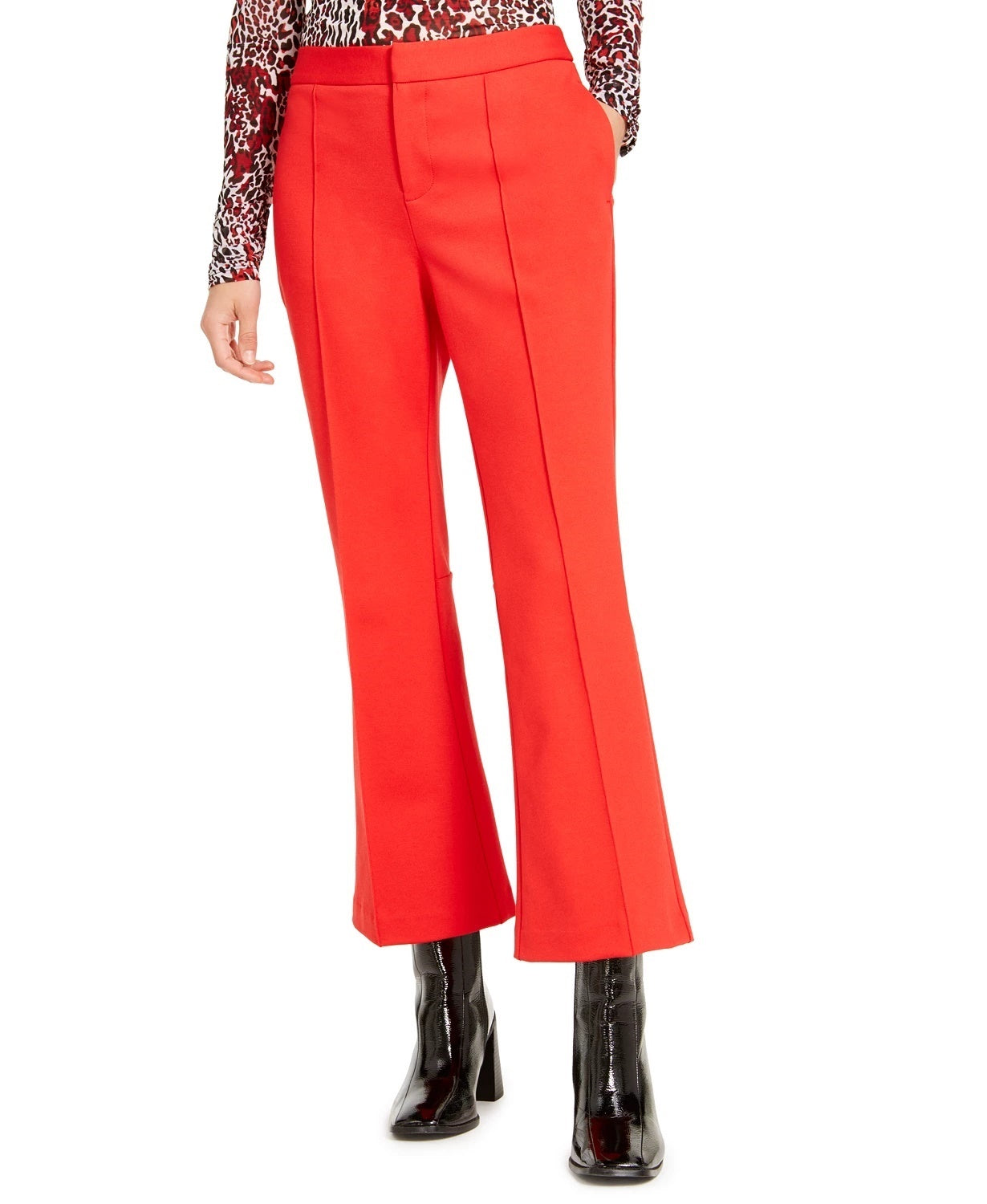 Bar III Women's Cropped Kick Flare Pants Red Size 2