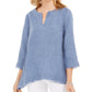Charter Club Women's Frayed Hem Linen Top Navy Size X-Small