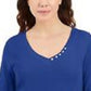 Karen Scott Women's Button-Detail V-Neck Top Dark Blue Size Medium