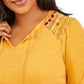 Style & Co Women's Embroidered-Shoulder Top Gold Size Large