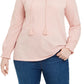 Style & Co Women's Plus Cotton Gauze Embroidered Peasant Top Pink Size 2X