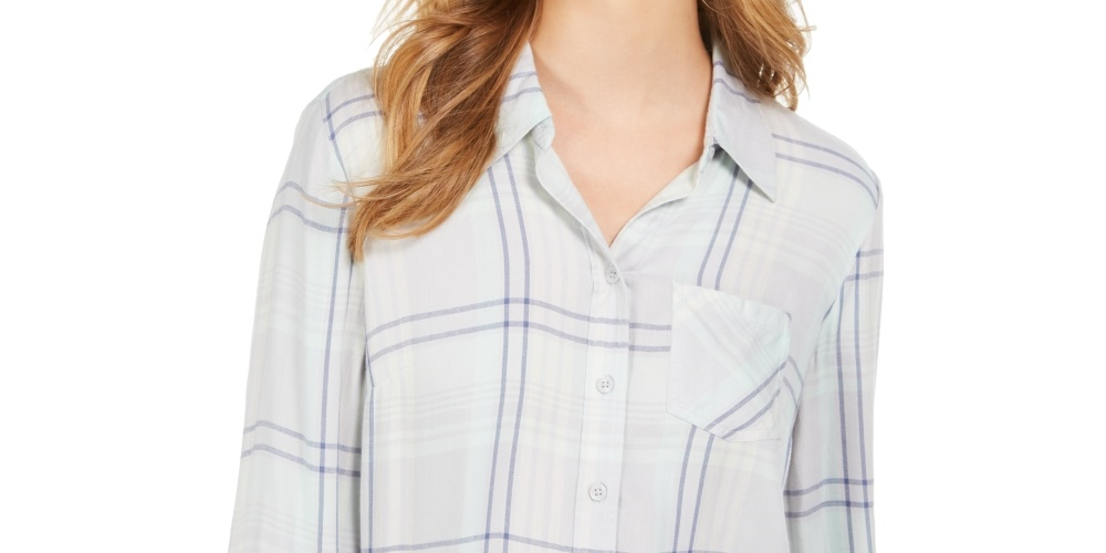 Style & Co Women's Plaid One Pocket Shirt Green Size Medium