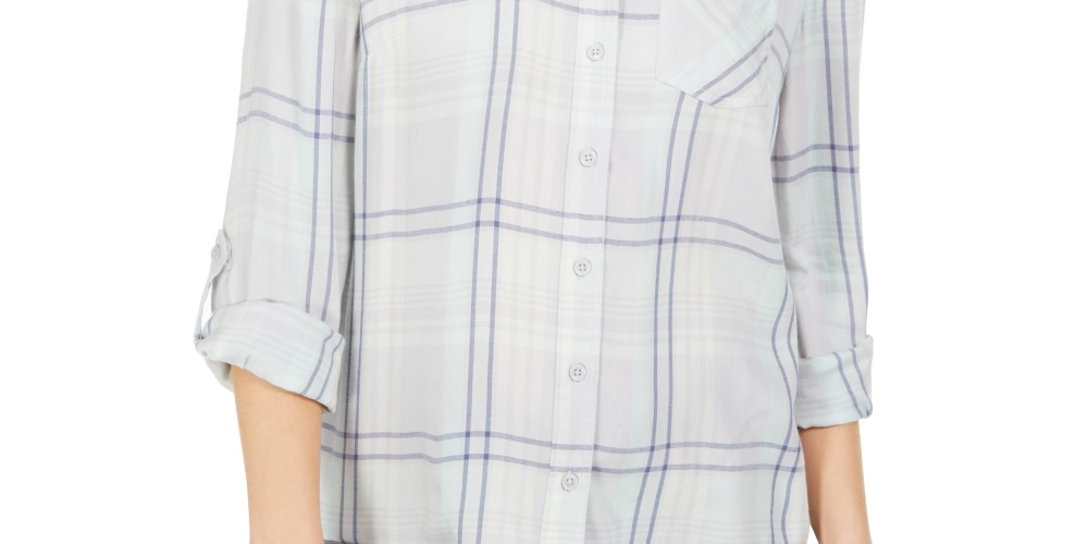 Style & Co Women's Plaid One Pocket Shirt Green Size Medium