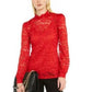 INC International Concepts Women's Lace Blouson Top Dark Red Size Extra Small