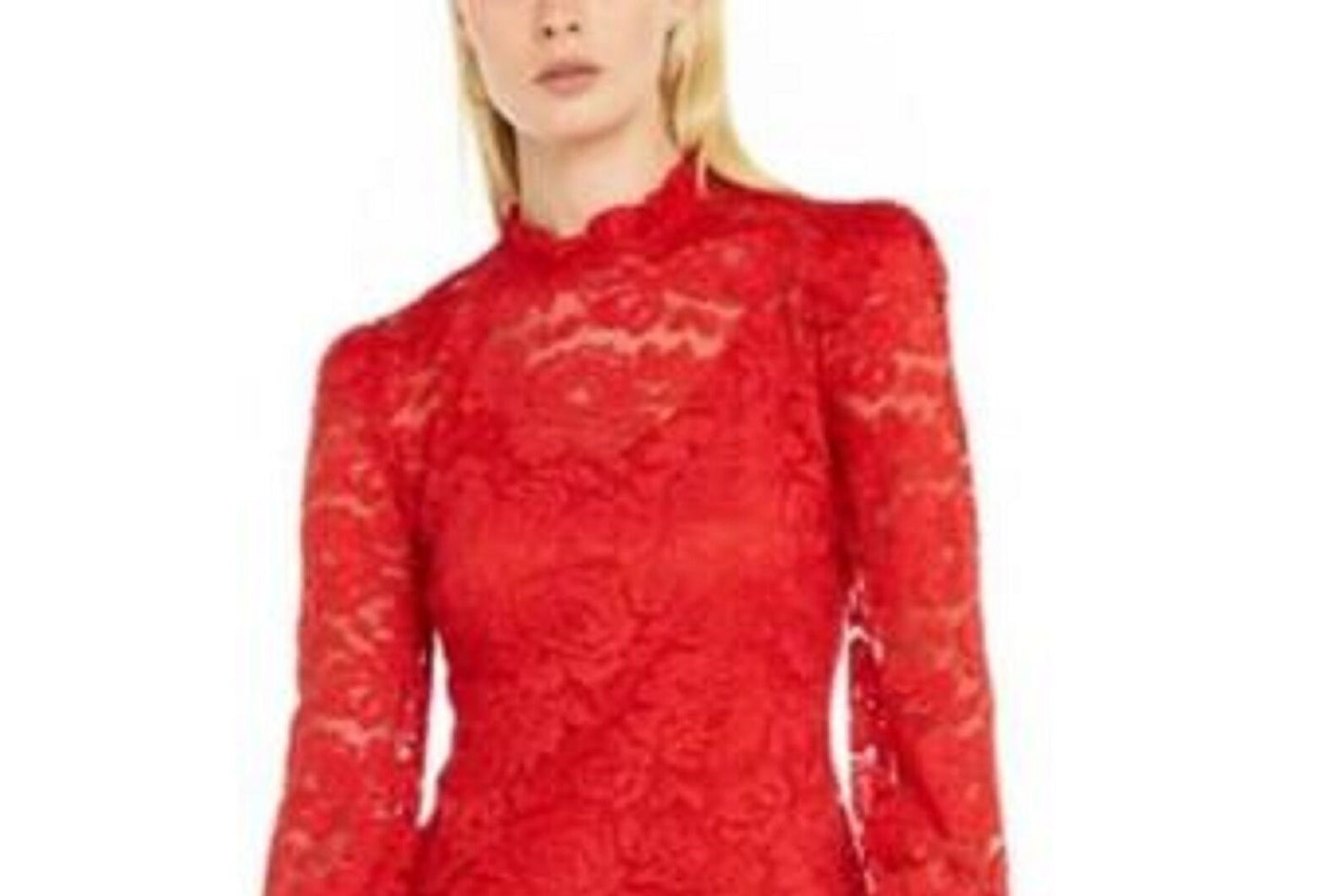 INC International Concepts Women's Lace Blouson Top Dark Red Size Extra Small