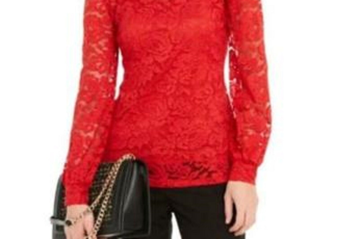 INC International Concepts Women's Lace Blouson Top Dark Red Size Extra Small