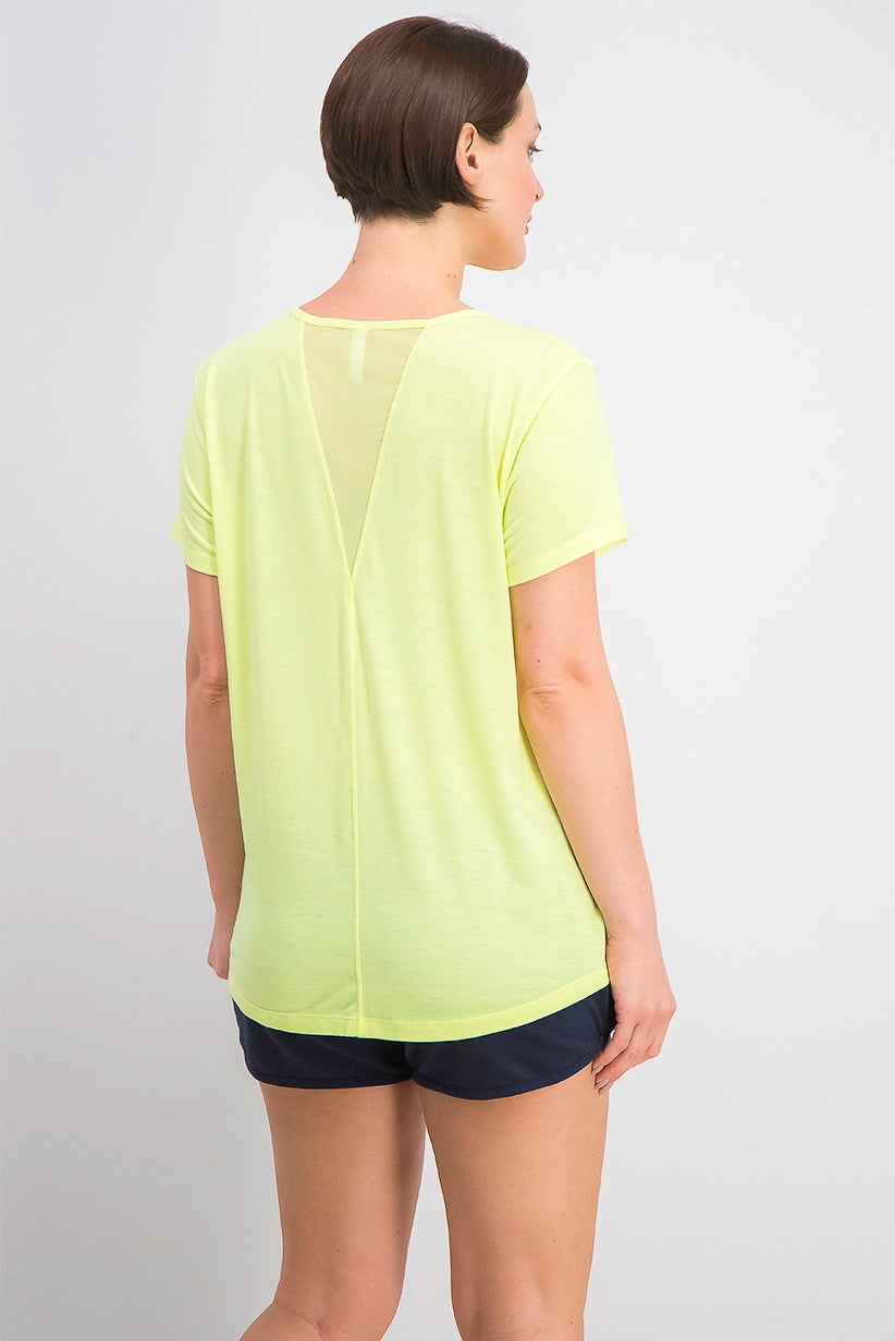 Ideology Women's Mesh-Back T-Shirt Yellow Size X-Small