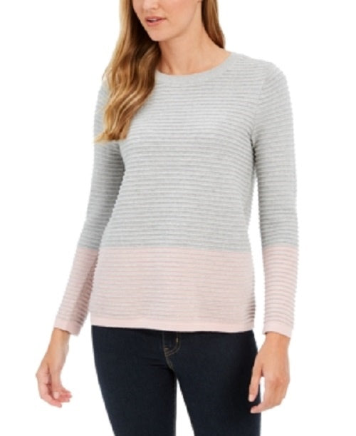 Charter Club Women's Colorblocked Ottoman Sweater Gray Size Lare