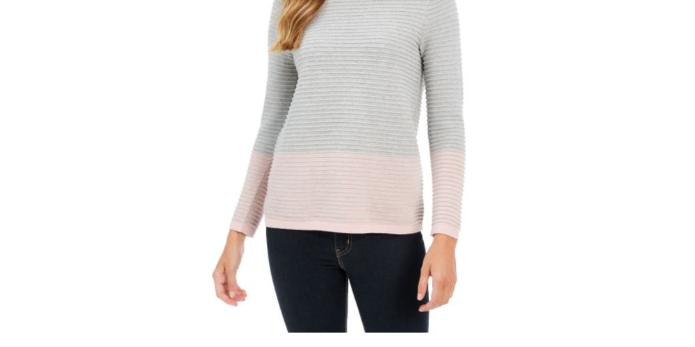 Charter Club Women's Heather Long Sleeve Crew Neck Blouse Top Grey Size Medium