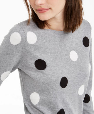 Maison Jules Women's 3/4-Sleeve Polka-Dot Sweater Gray Size X-Small