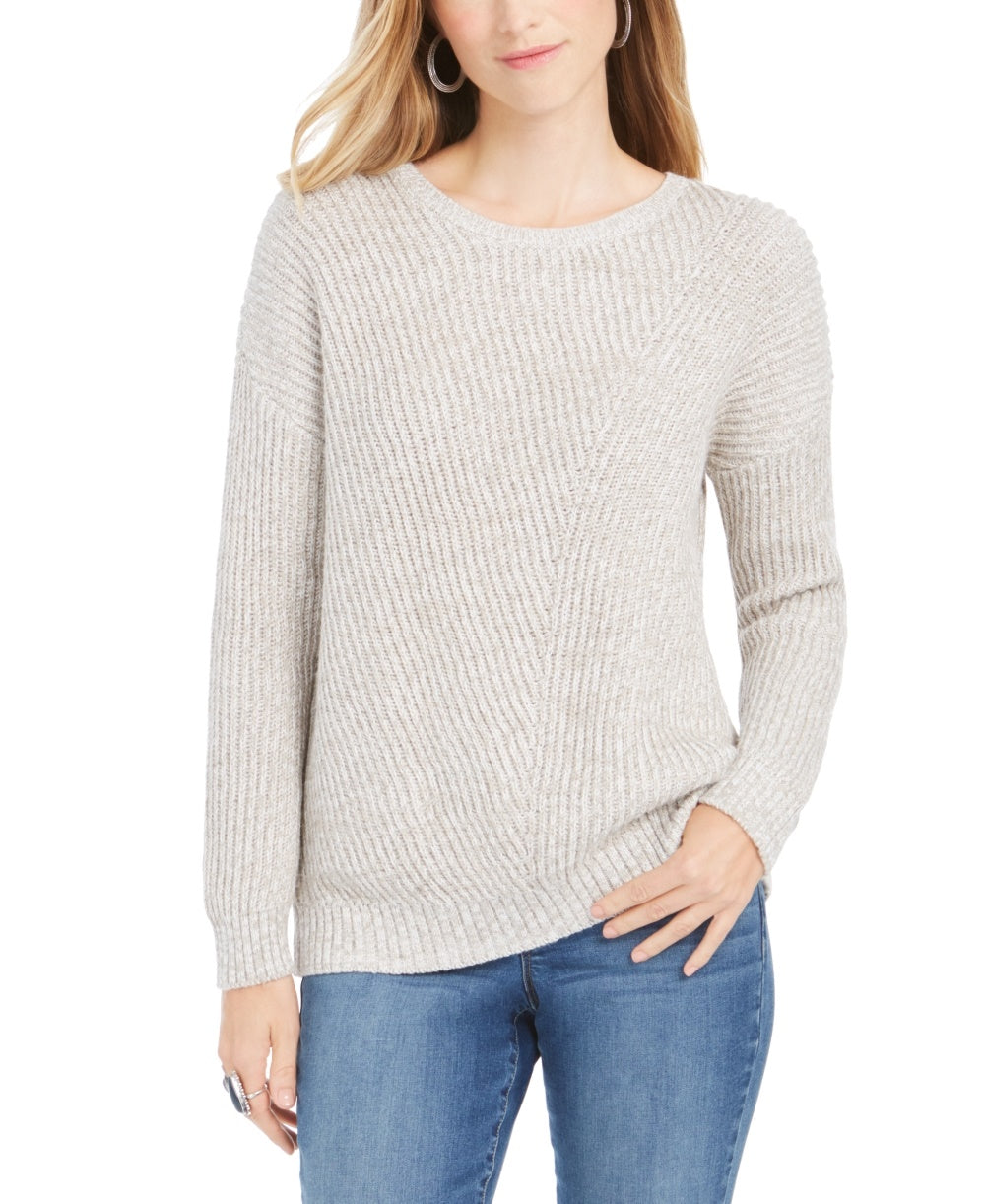 Style & Co Women's Ribbed Drop Shoulder Sweater Beige Size X-Large