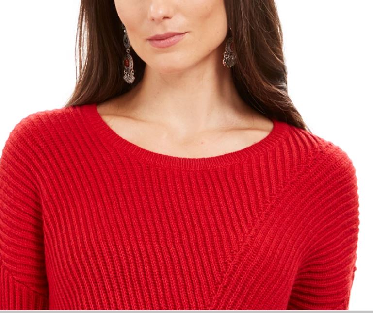 Style & Co Women's Ribbed Drop Shoulder Sweater Red Size X-Large