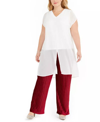 Alfani Women's Split Front Tunic Top White Size 1X