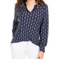 Charter Club Women's Printed Split Neck Top Blue Size XX-Large