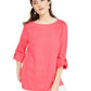 Charter Club Women's D Ring Roll Sleeve Linen Blend Top Pink Size XL