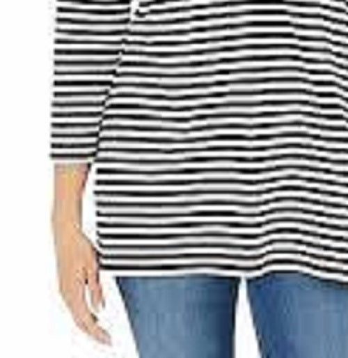Charter Club Women's Striped 3/4-Sleeve Top Black Size X-Small