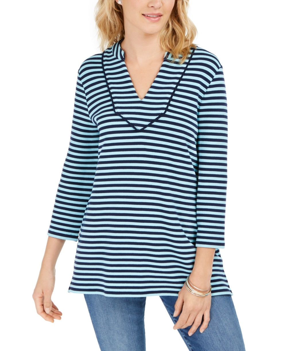 Charter Club Women's Striped 3/4 Sleeve Top Navy Size Small