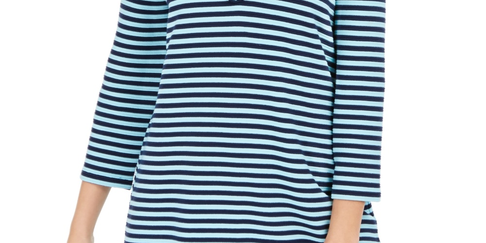 Charter Club Women's Striped 3/4 Sleeve Top Navy Size Small