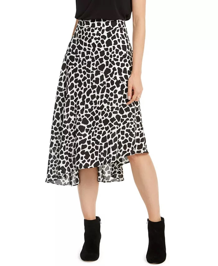 INC International Concepts Women's Spotted Asymmetrical Midi Skirt Black Size 4