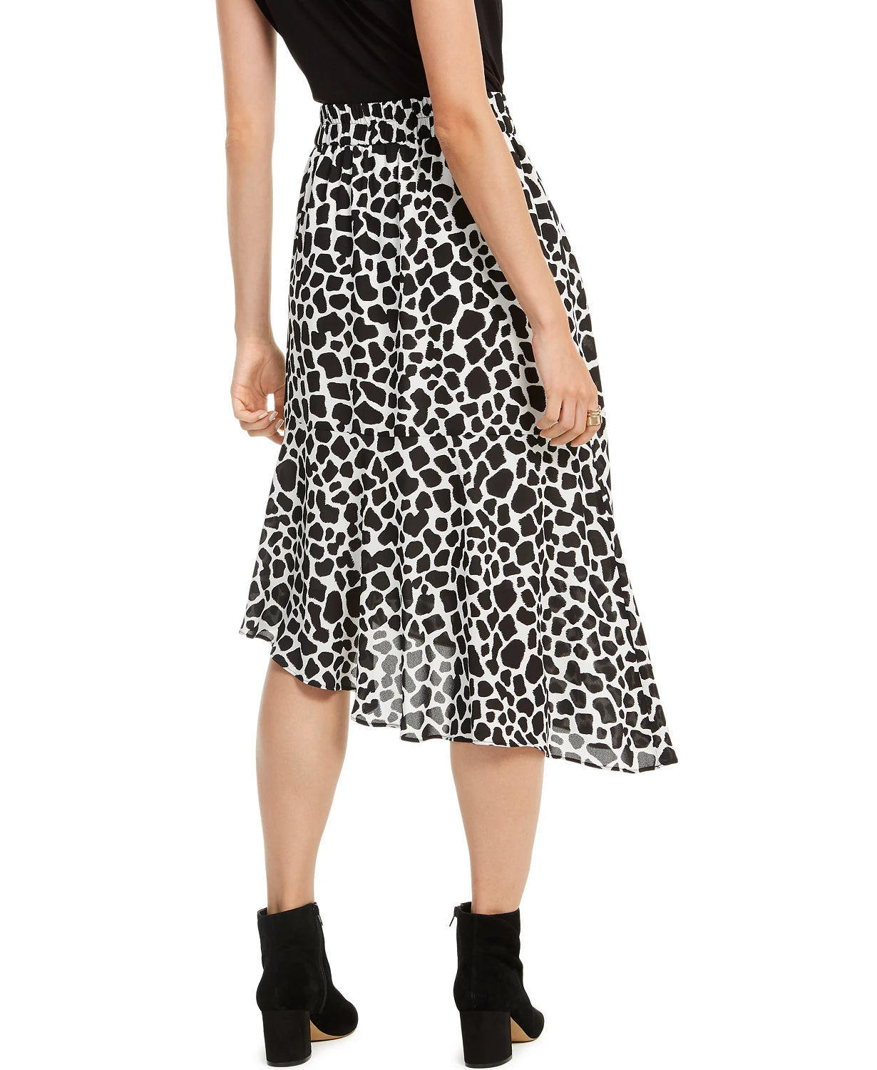 INC International Concepts Women's Spotted Asymmetrical Midi Skirt Black Size 4