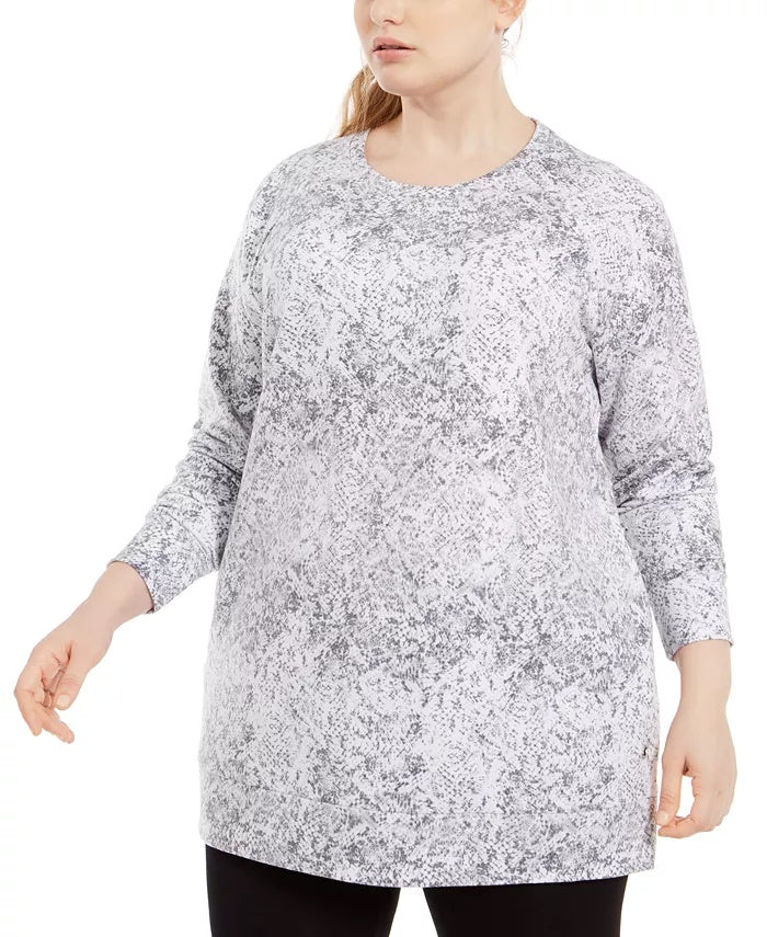 Ideology Women's Plus Size Snakeskin-Print Pocketed Tunic White Size 1X