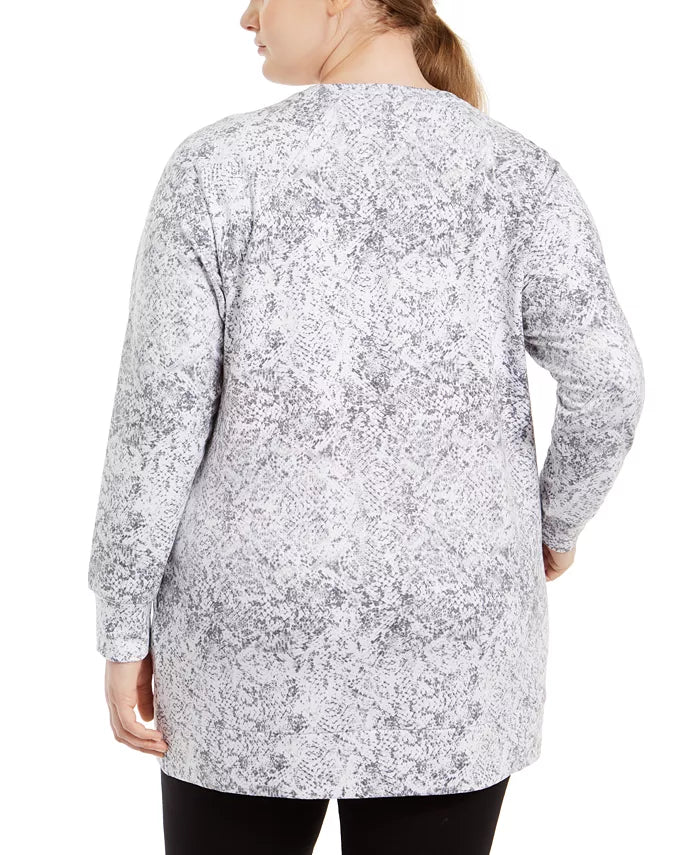 Ideology Women's Plus Size Snakeskin-Print Pocketed Tunic White Size 1X