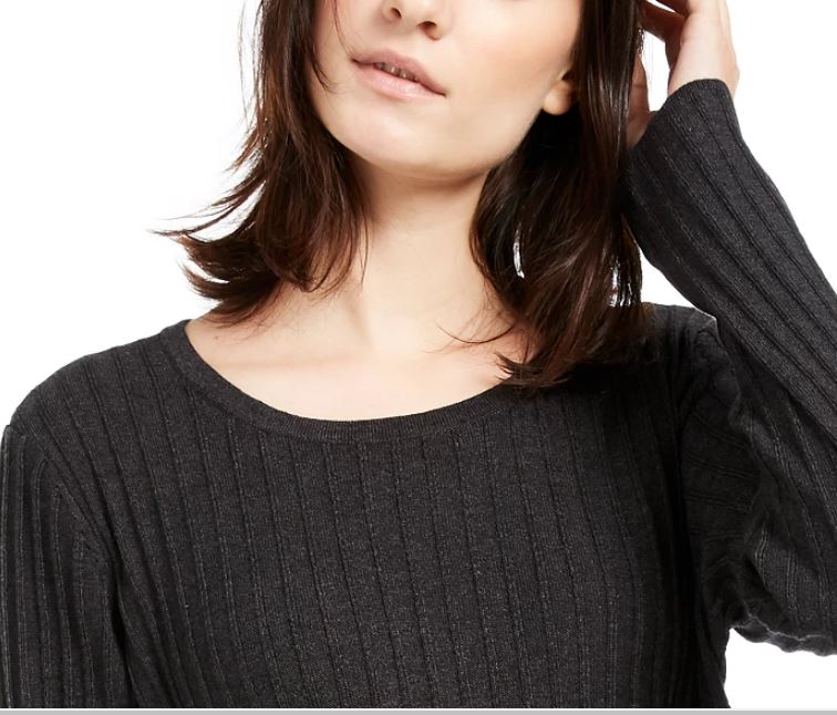 INC International Concepts Women's Ribbed Knotted Sweater Grey Size Large