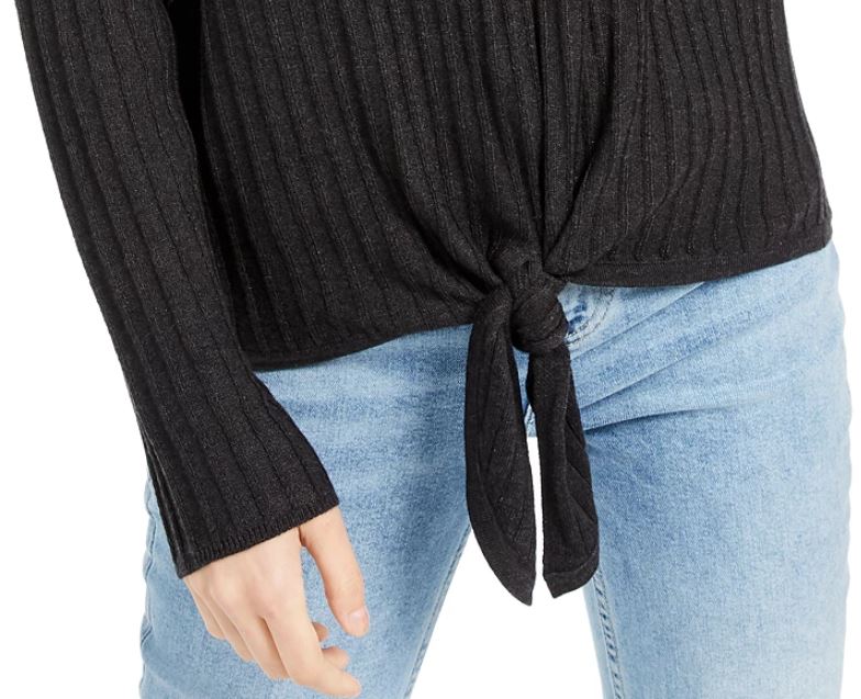 INC International Concepts Women's Ribbed Knotted Sweater Grey Size Large