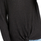 INC International Concepts Women's Ribbed Knotted Sweater Gray Size Small