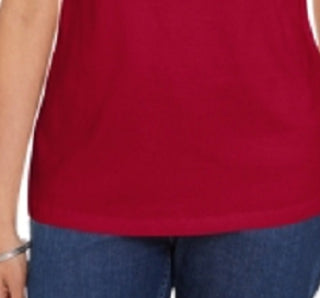 Karen Scott Women's Cotton Open-Trim V-Neck T-Shirt Bright Red Size Medium