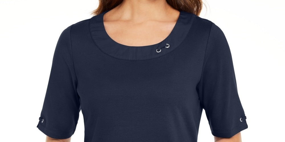 Karen Scott Women's Cotton Ring Top Blue Size Small