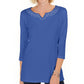 Karen Scott Women's Cotton Studded Split Neck Top Blue Size Small