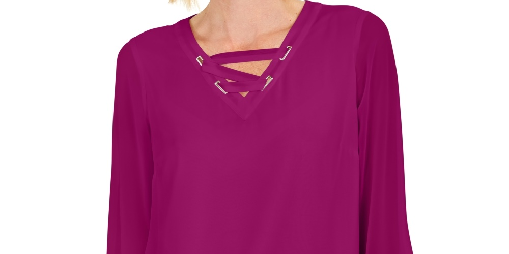 JM Collection Women's Lace Up Grommet Trim Top  Pink Size Small