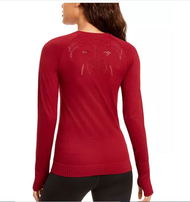 Ideology Women's Seamless Perforated Long Sleeve Top Red Size Small