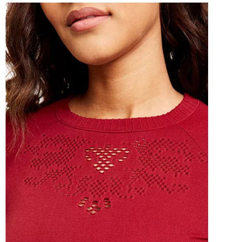 Ideology Women's Seamless Perforated Long Sleeve Top Red Size Small