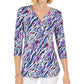 JM Women's Collection Printed Zip-Front Top Orange Size Medium