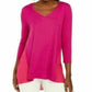 JM Collection Women's Mixed Media Studded Neck 3/4 Sleeve Top Pink Size Small