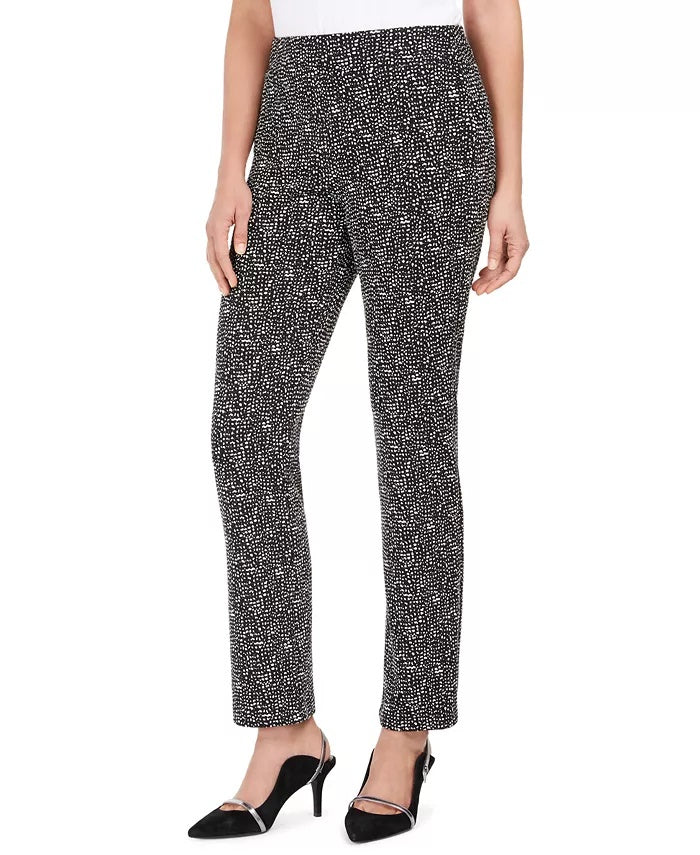 JM Women's Collection Printed Straight-Leg Pants Black Size Extra Small