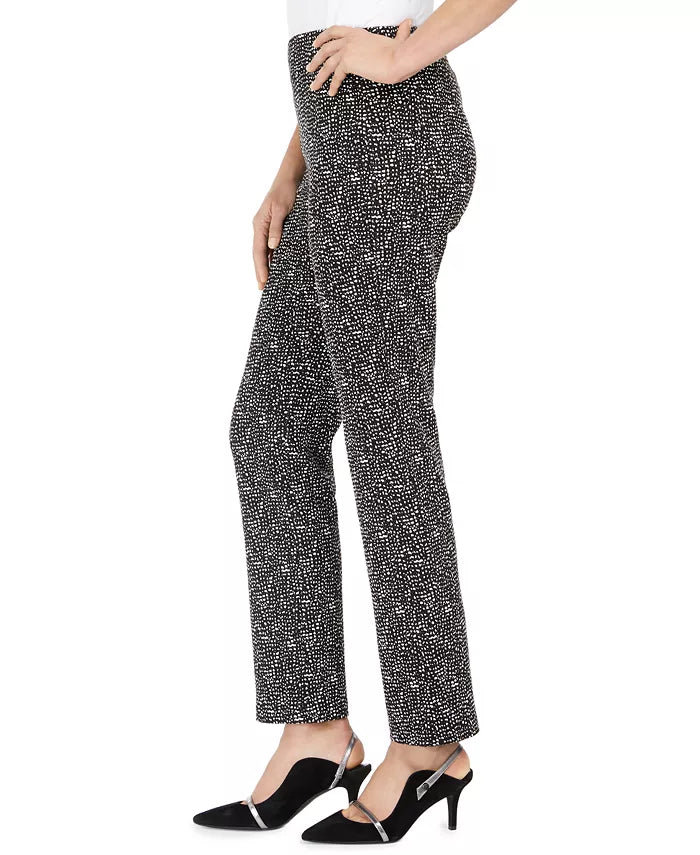 JM Women's Collection Printed Straight-Leg Pants Black Size Extra Small