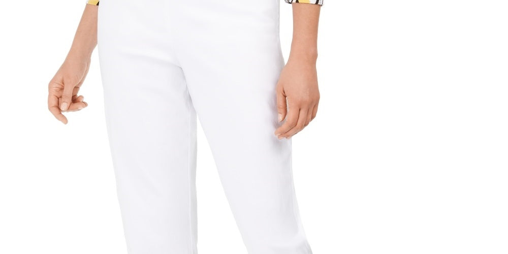 JM Collection Women's Embellished Hem Capri Pants  White Size Medium
