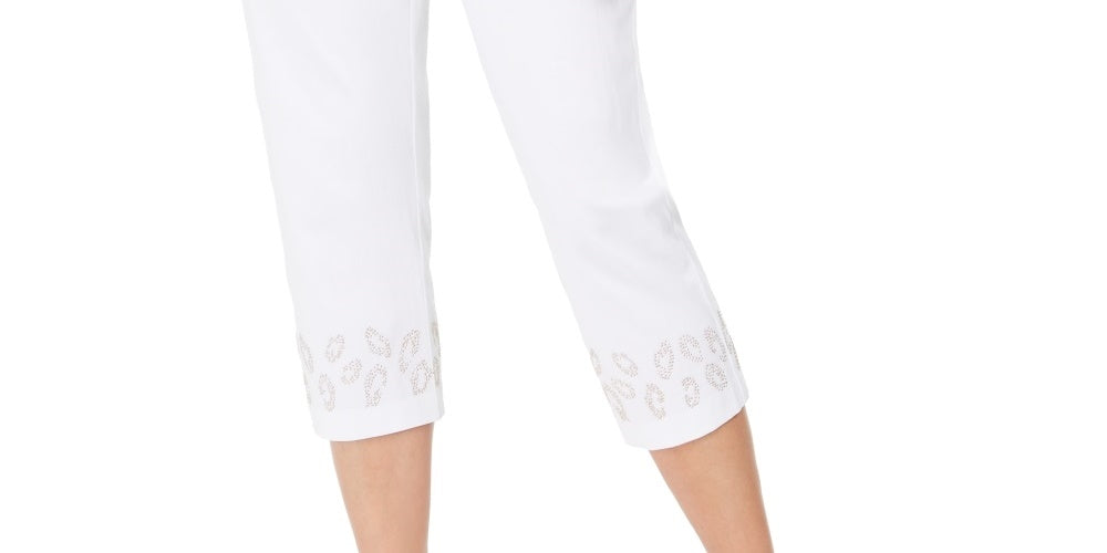 JM Collection Women's Embellished Hem Capri Pants  White Size Medium