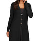 JM Collection Women's Ribbed Button Front Duster Cardigan Black Size X-Large