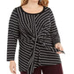 Alfani Women's Plus Size Printed Tie-Waist Top Black Size 1X