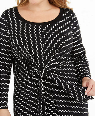 Alfani Women's Plus Size Printed Tie-Waist Top Black Size 1X