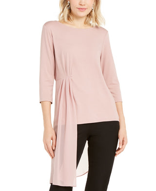 Alfani Women's Sheer Asymmetrical-Overlay Top  Dark Pink Size XX-Large