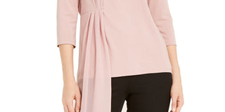 Alfani Women's Sheer Asymmetrical-Overlay Top  Dark Pink Size XX-Large