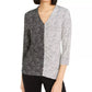 Alfani Women's Mixed-Print Ruched-Front Top Black Size Petite Medium