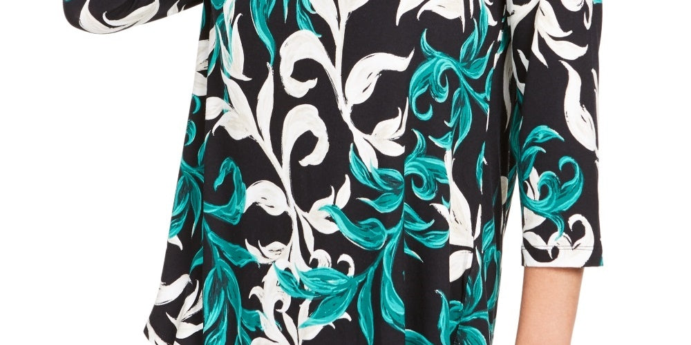 JM Collection Women's Printed Scoop-Neck Top Green Size Small