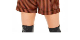 Bar III Women's Becca Tilley X Powersuit Gingham Belted Shorts Orange Size 14
