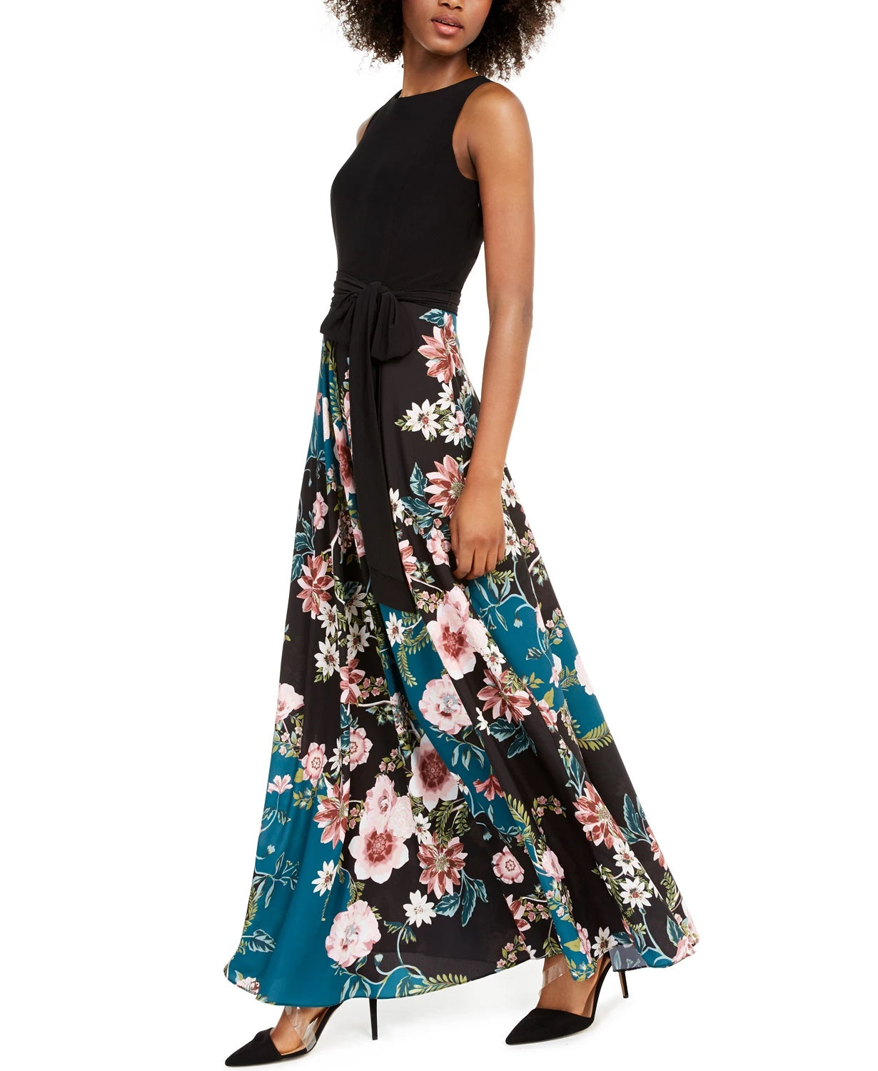 INC International Concepts Women's Petite 2 In 1 Keyhole-Back Maxi Dress Black Size 0P